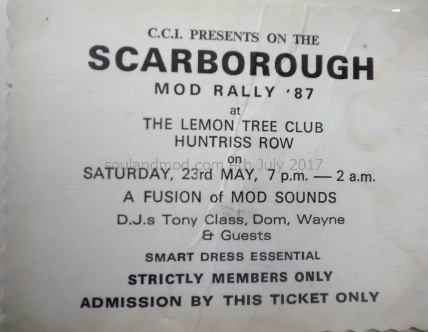 CCI Scarborough Mod Rally Ticket, 23rd May 1987