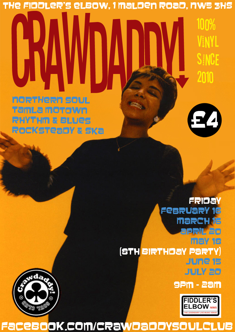 Crawdaddy! with guest DJ Manuel Lovisutti (Spoonful / Breakaway), London, NW5 3HS - Tamla Motown, Ska, 60s RnB & Northern Soul - 20/07/2018