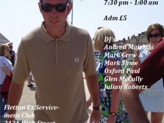 The Jelly Roll Club - Djs Andrea Mattioni, Mark Crew & Mark Shaw, Oxford Paul, Glen McCully & Julian Roberts. Fletton ExServicemens Club, 243A High Street, Fletton, Peterborough, PE2 9EH. Playing 50s/ 60s RnB & Soul. Vintage Ska and Reggae. 15/03/20