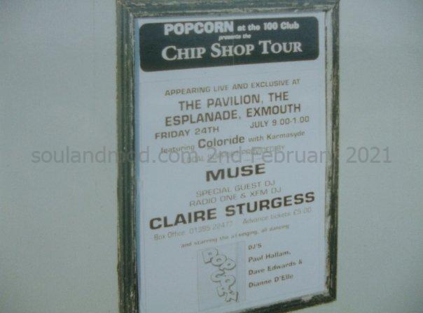 Muse supporting band at Club Popcorn, Chip Shop Tour - 100 Club - Exmouth 1998 poster.