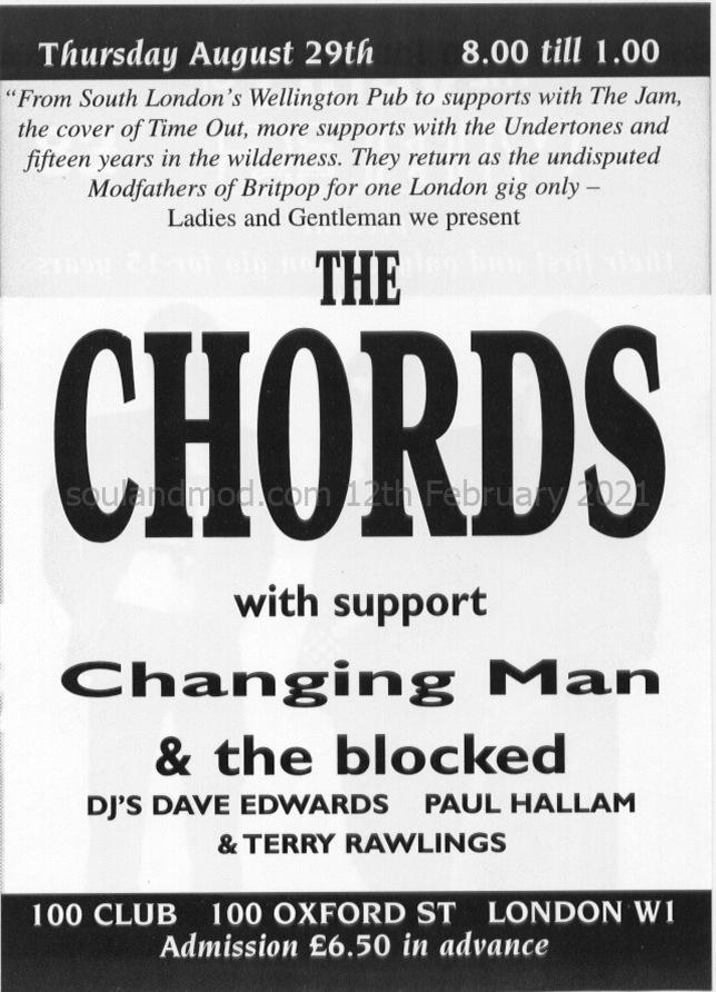 The Chords - The 100 Club - 29th August 1996 - DJs Dave Edwards, Paul Hallam & Terry Rawlings